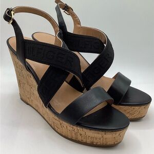 Tommy Hilfiger Black Wedge Platform Sandals